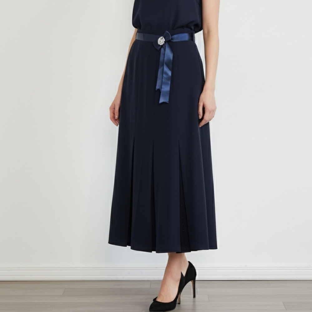 Miss Elegans Navy Beaded Formal Maxi Skirt Size 16/18 Removable Bow